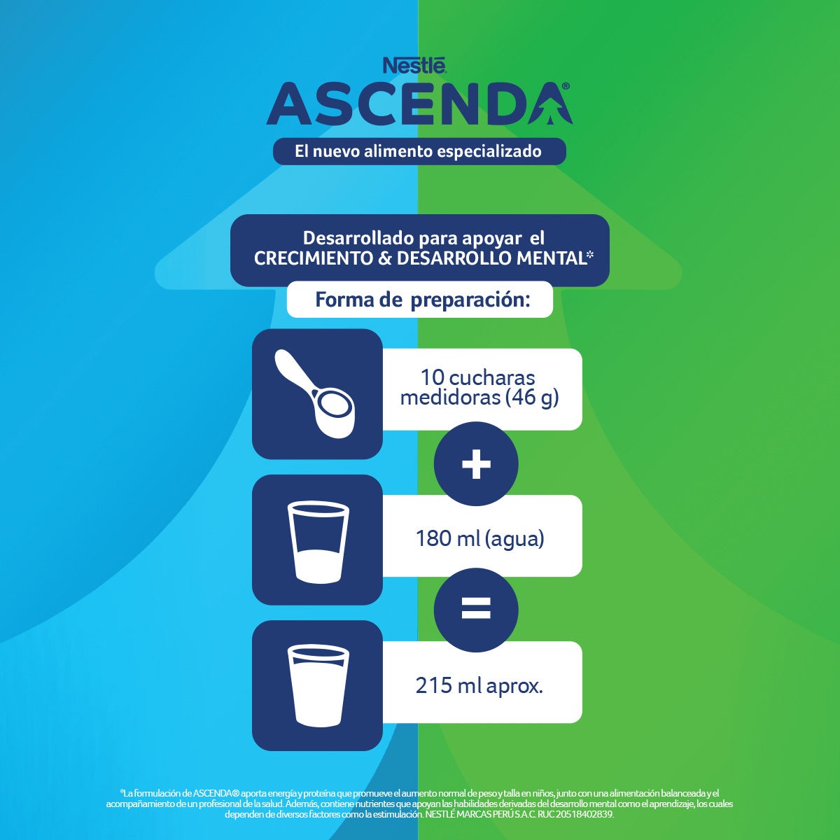 ASCENDA® de Nestlé®, con nutrientes para apoyar la ganancia de talla y peso*, y aprendizaje*.