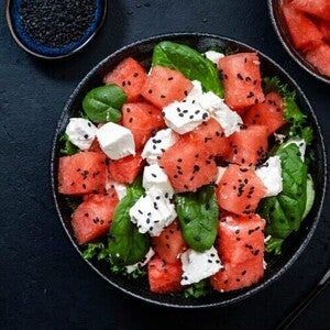 Ensalada de Sandía, Espinacas y Queso