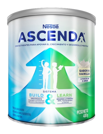 ASCENDA® de Nestlé®, con nutrientes para apoyar la ganancia de talla y peso*, y aprendizaje*. ASCENDA® de Nestlé®, con nutrientes para apoyar la ganancia de talla y peso*, y aprendizaje*.
